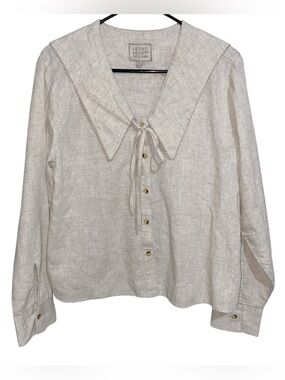 Velvet Heart Top Womens Large Chelina Linen Blouse Shirt Peter Pan Collar Tan